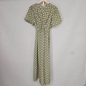 Yarn & Sea Womens Green Geometric Medallion Surplice Maxi Dress Small Flutter
